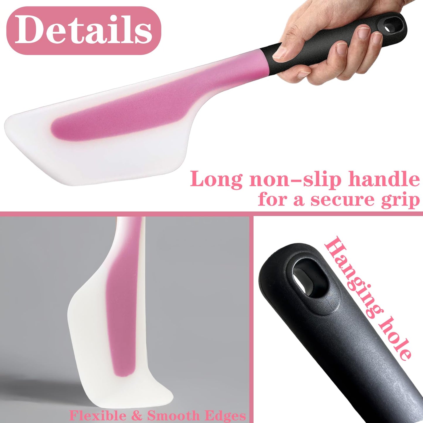 Bigwinyep Omelette Spatula, Silicone Spatula Flip and Fold Omelette Turner for Kitchen Omelet Pancake Crepes,Pink