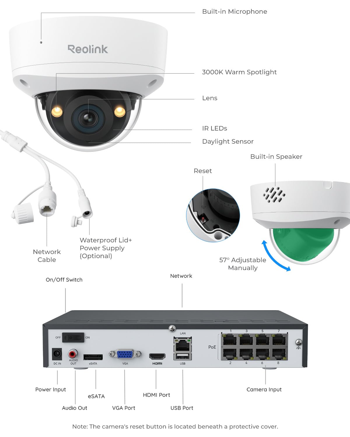 Reolink 12MP 8CH PoE Security Camera System with IK10 Vandalproof, 4pcs Dome PoE Cams Outdoor, Spotlights Color Night Vision, Built-in 2TB HDD, Smart AI Detection, Two-Way Talk, RLK8-1200V4