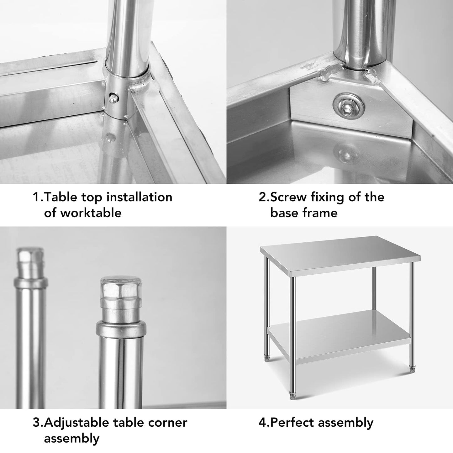 HXCFYP NSF 24 x 12 Inches Stainless Steel Table for Prep & Work, Commercial Heavy Duty Food Prep Worktable with Undershelf for Restaurant, Hotel，Small Kitchen, Food Truck, Home Bars