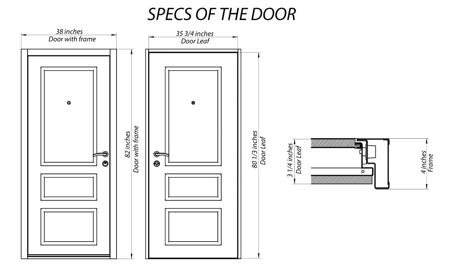 VDOMDOORS Deux 6501 | Black Enamel | Exterior Steel Single Front Door | Left-Hand inswing | Size: 36" x 96" | Prehung