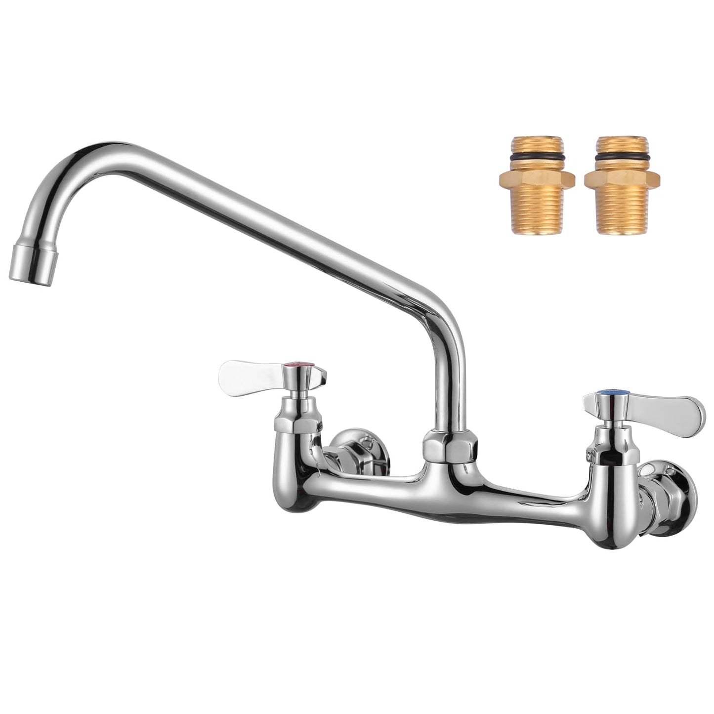 iVIGA Commercial Sink Faucet with 12” Swivel Spout, 8" Center Wall Mount Kitchen Faucet, Dual Handles Brass Utility Sink Faucet for Laundry Room Restaurant Compartment Sink, Polish Chrome