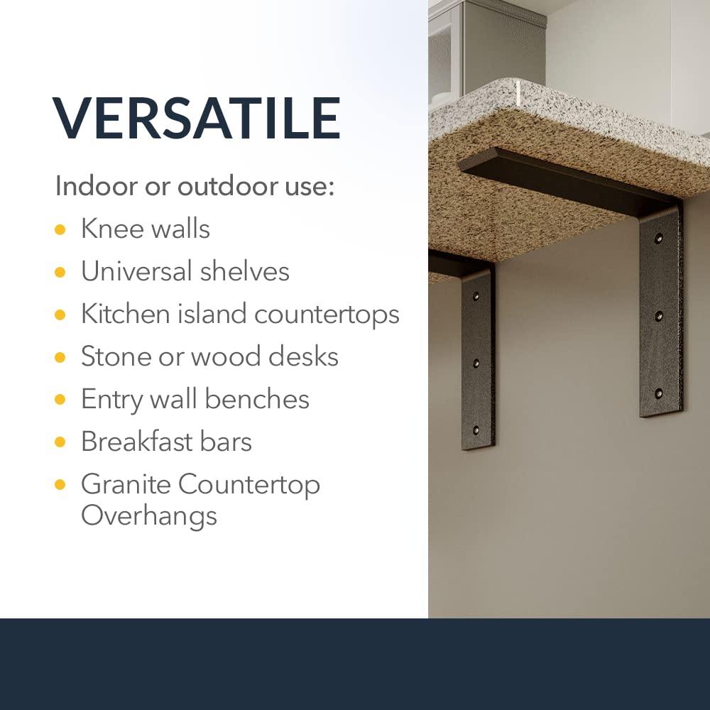 Iron Supports Front Mount L Bracket - Heavy Duty Steel Countertop Bracket for Granite Countertops - Support Bracket for Counters, Benches, Shelves & More (White - 8" Deep x 6" High)