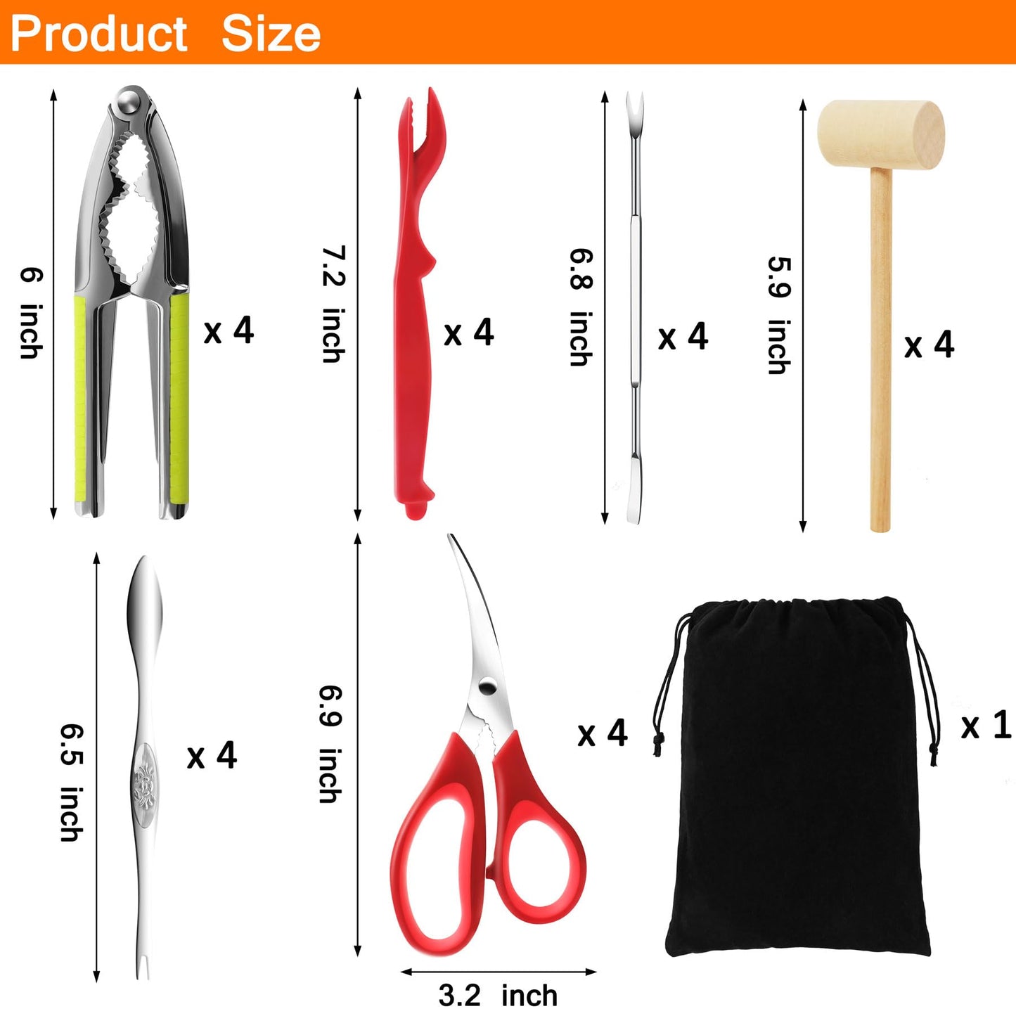 Seafood Crab Crackers and Tools, 25 Pcs Crab Leg Cracker Tool, Nut Crackers Tool, Crab Crackers, Lobster Shellers, Seafood Forks, Wide Crab Forks, Seafood Scissors, Crab Hammers, mobzio Crab Tools