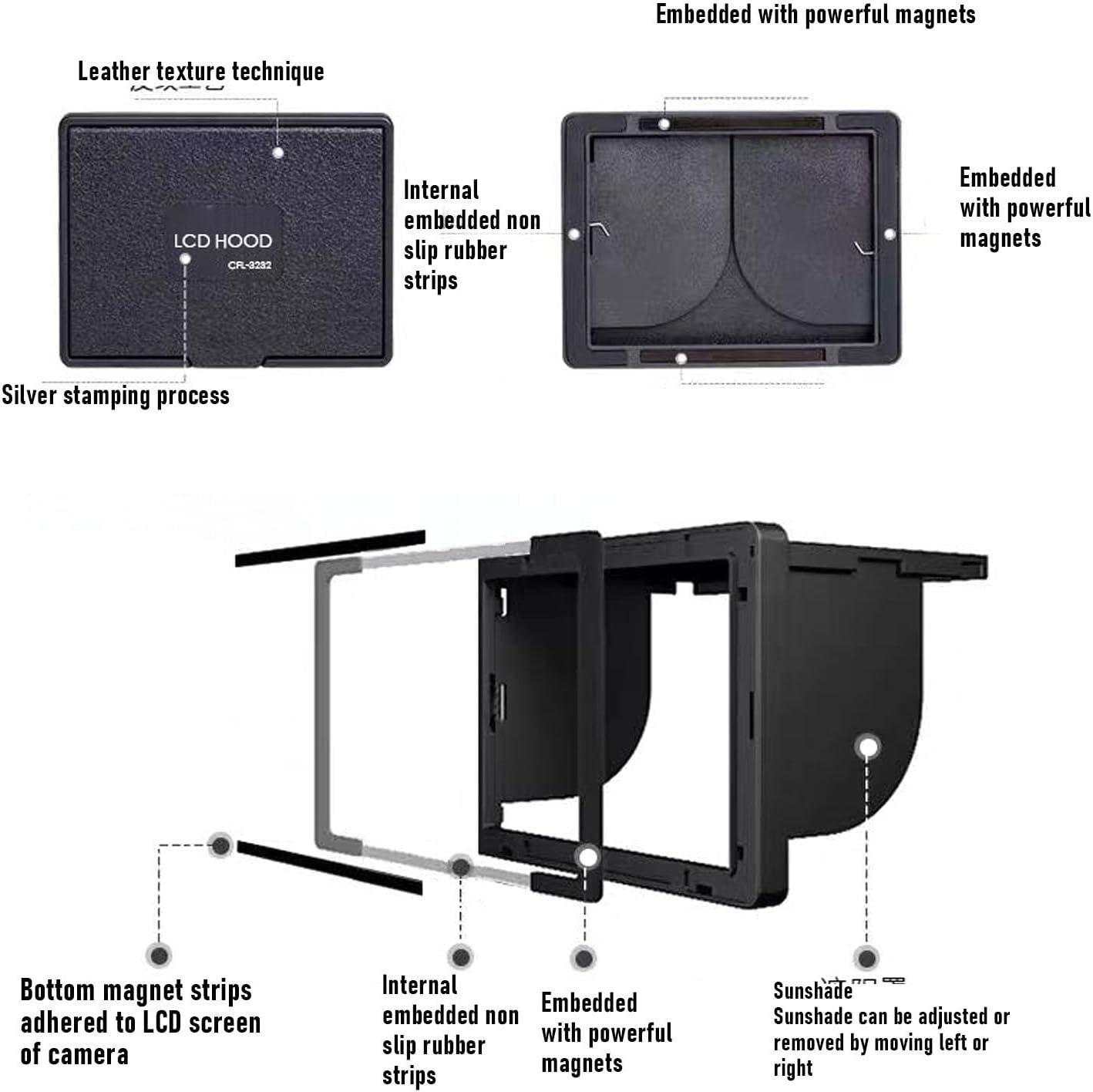 Akozon Professional LCD Sun Shade for Outdoor Photography - Magnet Viewfinder Hood