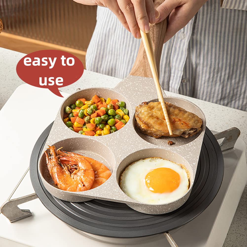MIUGO Four-Cup Fried Egg Pan, Medical Stone Non-Stick Frying Pan for Breakfast,Divided Egg Omelet Pans Suitable for Gas Stove and Induction Cooker (3-inch eggs)