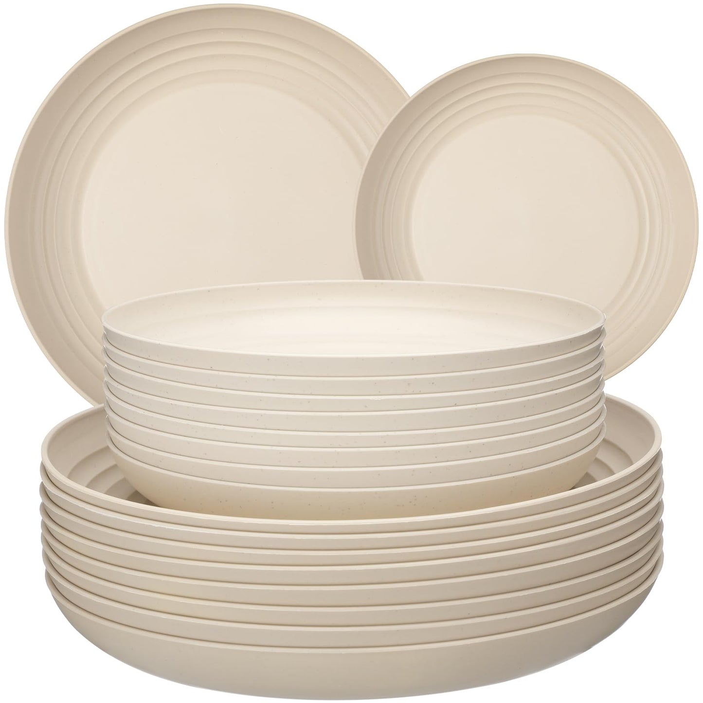 Ferrochef 16 Pcs Wheat Straw Plates Set 10 Inch and 8 Inch Plastic Plates Reusable Unbreakable Dinner Plate Dishwasher Microwave Safe Lightweight Plate for Home Kitchen Camping