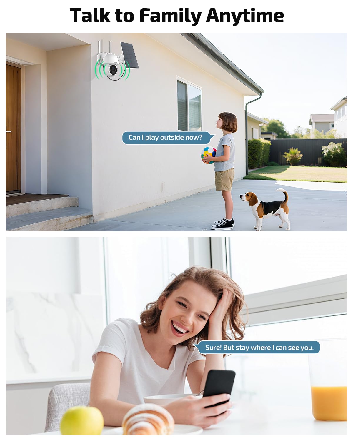《100% Solar Powered & 2-Way Audio》Outdoor Wireless PTZ Camera System, 4MP Solar Powered Battery Cameras,Home Video Surveillance Systems