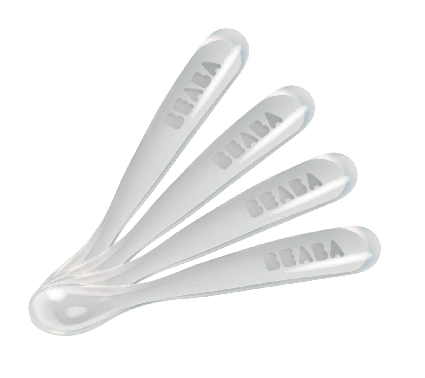BEABA Baby's First Foods Spoon Set, Original Silicone Baby Spoons, 4 Pack, BPA Lead & Phthalate Free, Gray