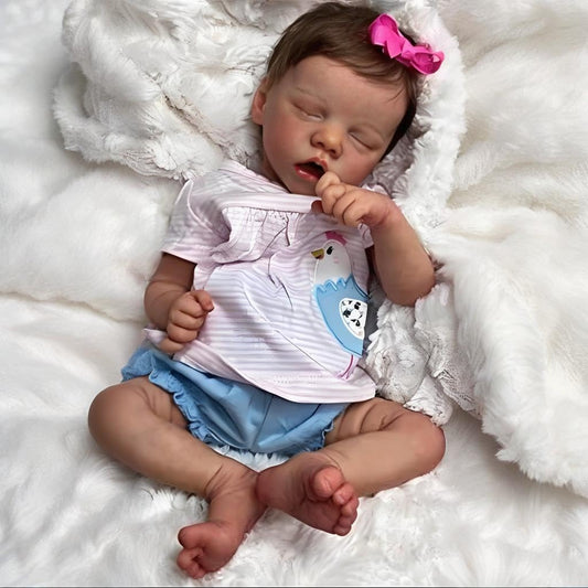 QXYIXZ 18 Inch Realistic Reborn Baby Doll - Sleeping Lifelike Newborn Girl Doll, Full Body Soft Silicone Vinyl, Handcrafted Weighted Reborn Baby with Gift Set & Accessories, Ideal for Kids Age 3+