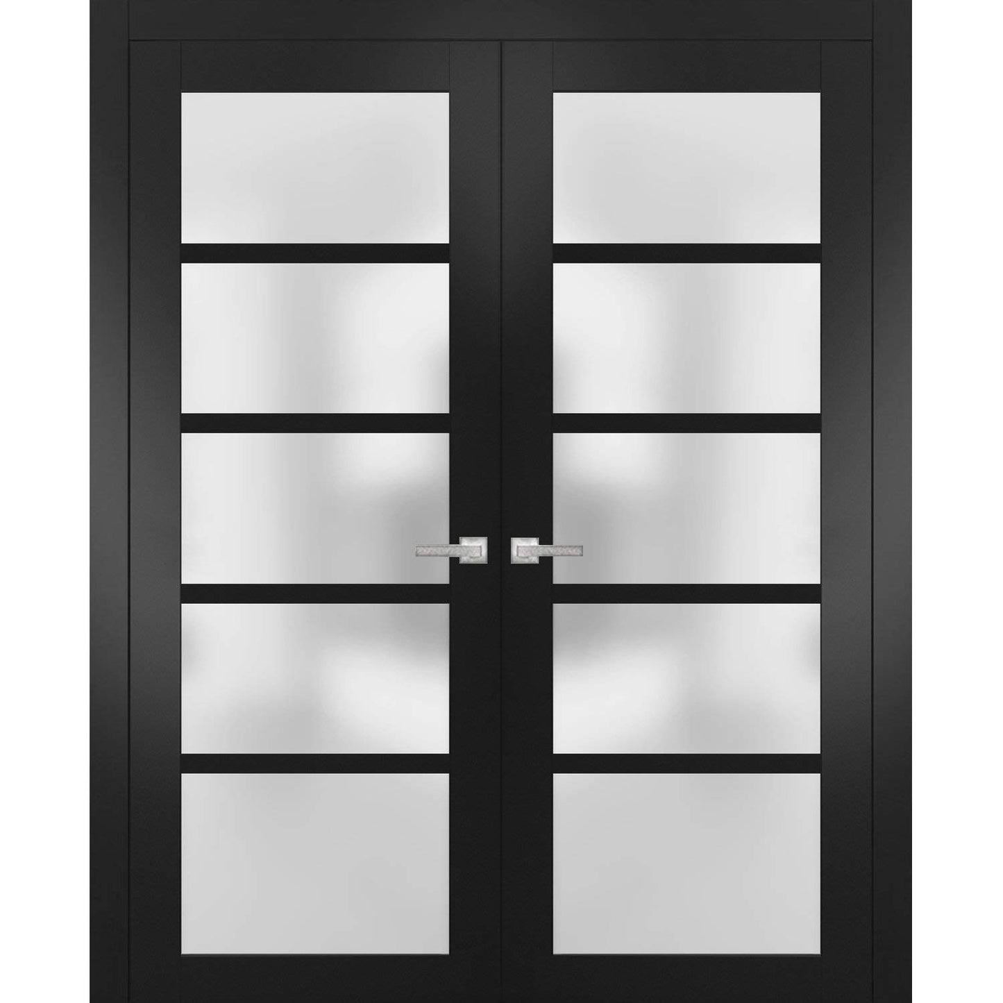 SARTODOORS Quadro 4002 | Double Swing Interior French Doors with Glass with Frosted Glass, MDF, Hardware Included, 60x80, Black, Modern