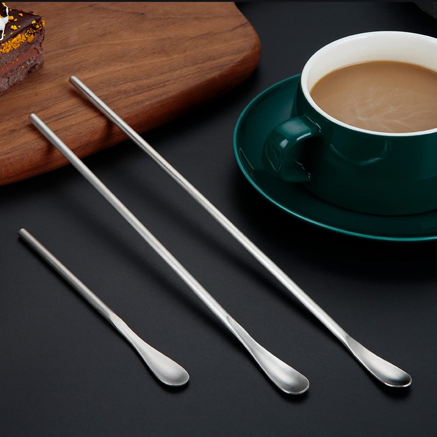 Lomoker 6 Pcs Coffee Stirrers, 3 Sizes Reusable Coffee Stir Sticks (5'', 6.3'', 8.7''), Stainless Steel Stirring Spoons for Espresso & Iced Tea, Silver