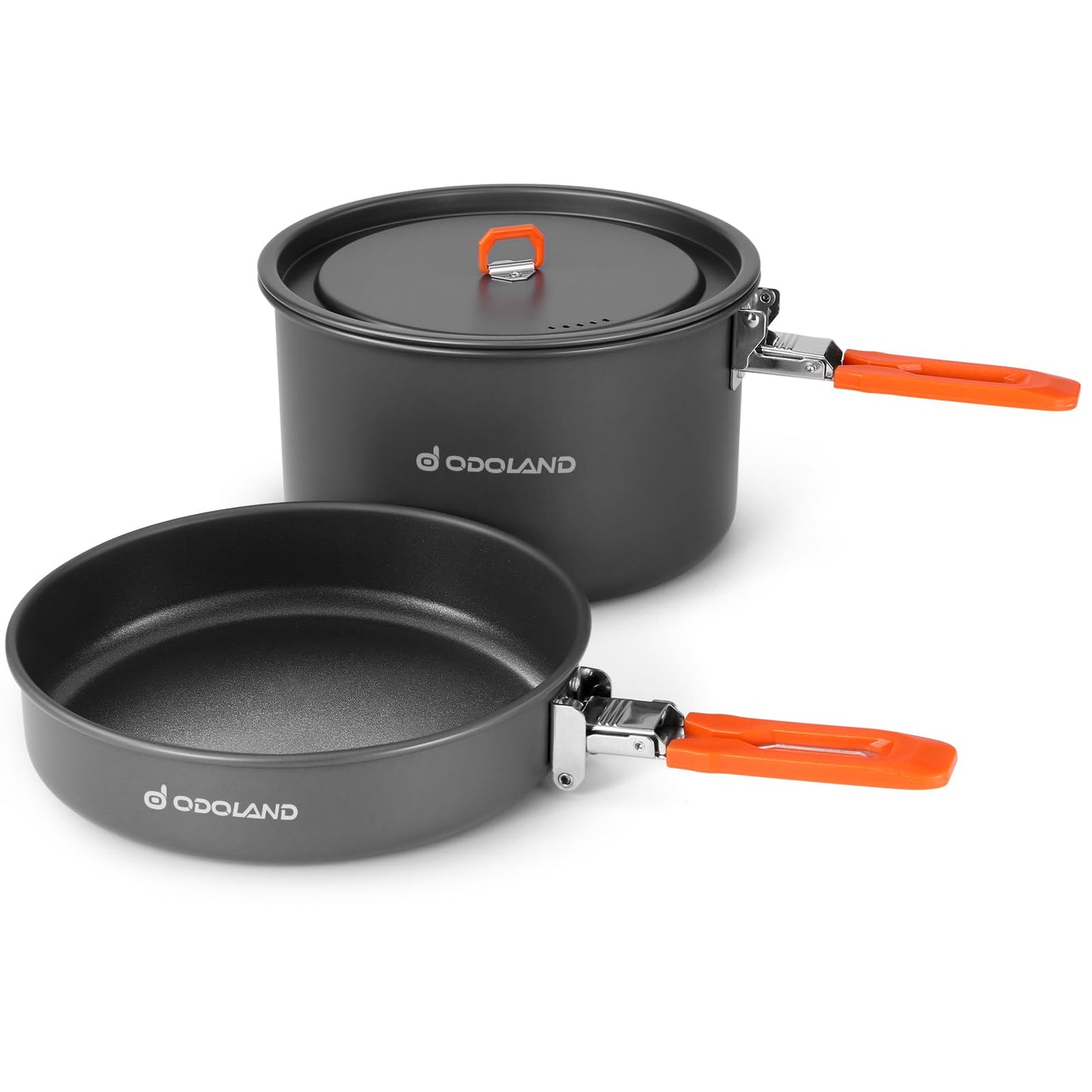 Odoland Camping Cookware Mess Kit, Non-Stick Lightweight Camping Pot and Fry Pan Set with Mesh Bag for Backpacking, Outdoor Cooking and Picnic, for 1-2 People