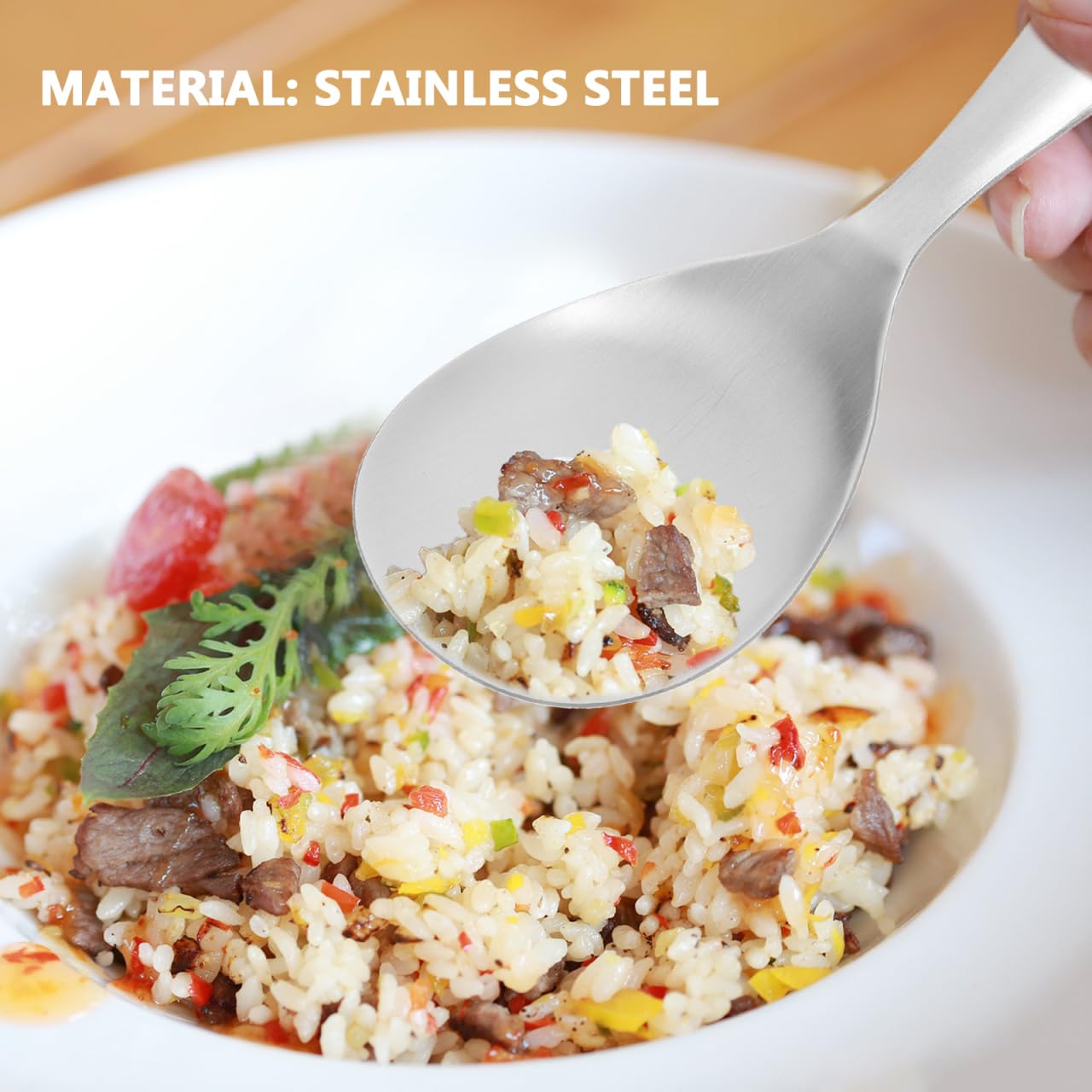 Cabilock 2Pcs Rice Spoons for Serving, Stainless Steel Rice Paddle Spoon Non Stick, Kitchen Silverware Utensils for Home Restaurant