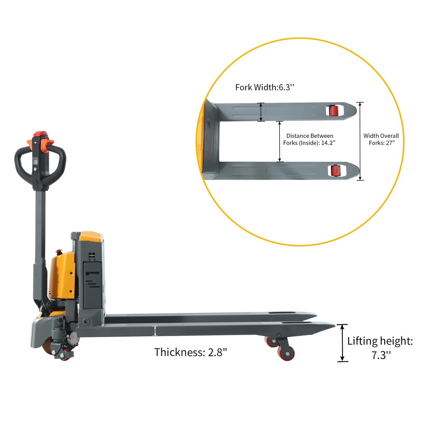 APOLLOLIFT Full Electric Pallet Jack 3300Lbs Capacity 48" x27" Fork Size Walkie Powered Pallet Jack Lithium Battery Pallet Truck