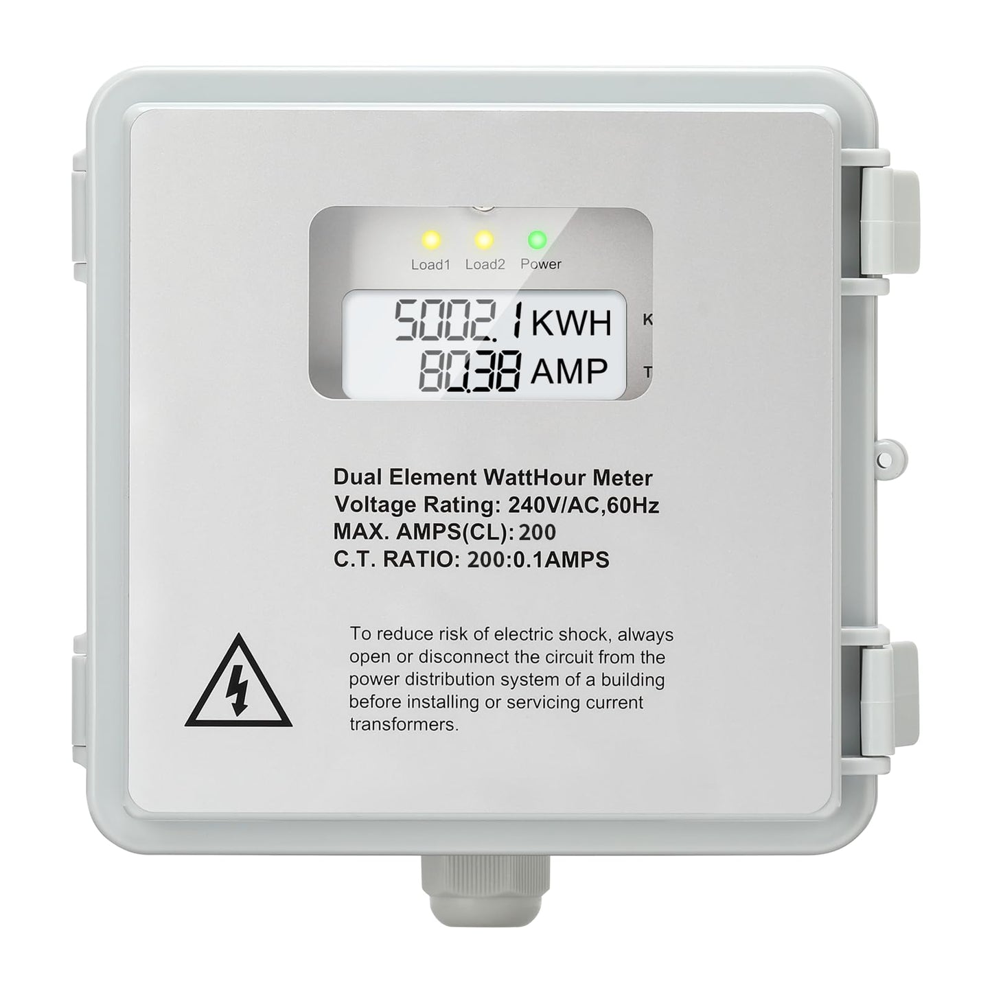 Outdoor Surface Mount Mechanical Counter, Zuomeng 120/240V 2P3W 200A Mini Power Meter Kit with IP65 Waterproof Enclosure, Includes 2 Solid Core CTs, Precision Dual-Circuit PWH Measurement