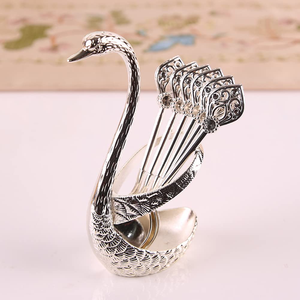 Coffee Spoon Set with Holder,4.1'' Mini Dessert Spoons Set,Espresso Spoons Set,Elegant and Charming Decorative Coffee Spoon Organizer Serving Kit for Fruit,Stirring,Mixing,Sugar,Ice Cream,Cake(Silver)