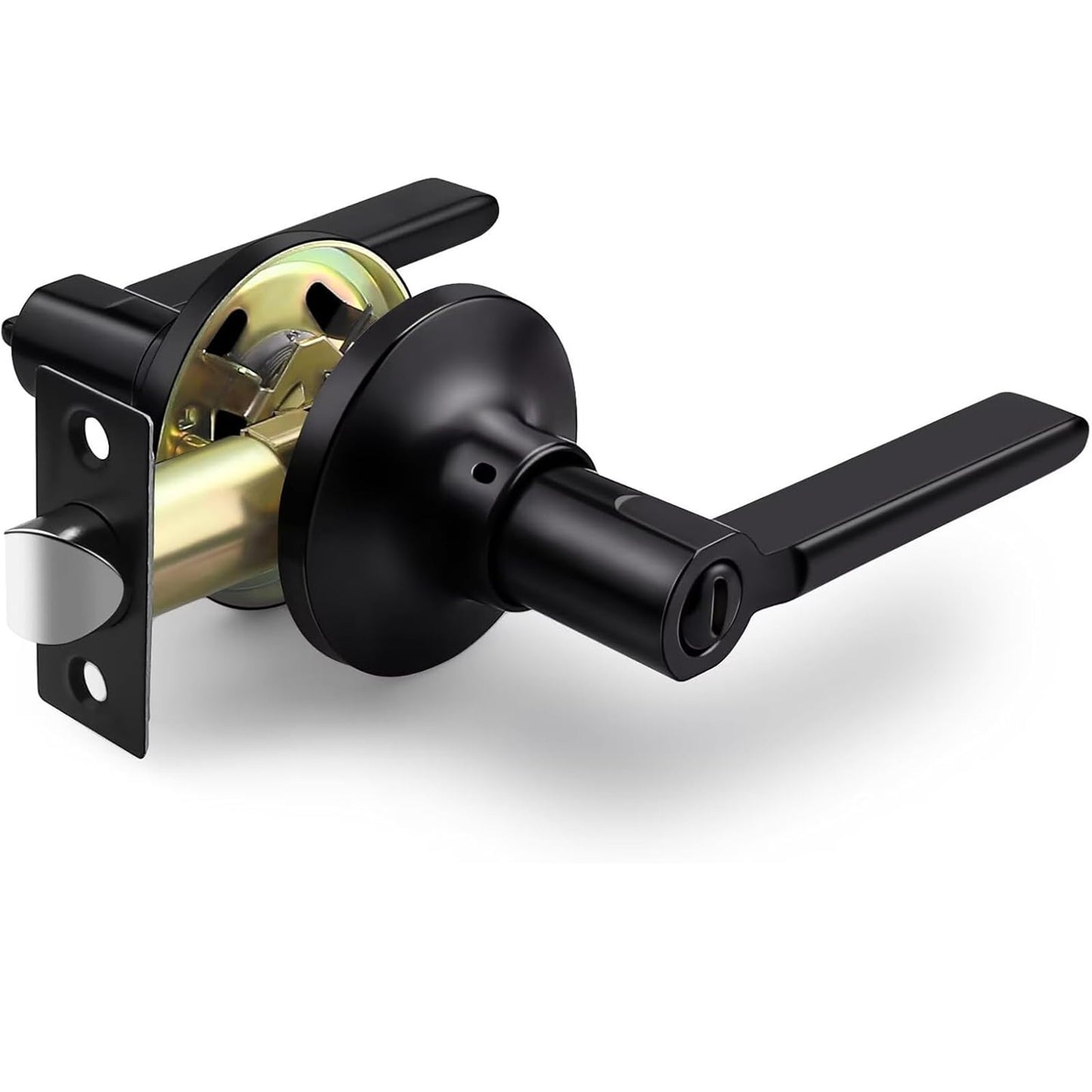 GOBEKOR 5 Pack Matte Black Door Handles Interior,Heavy Duty Privacy Door Levers with Lock,Sleek Round Interior Door Handles for Bedroom and Bathroom with No Key
