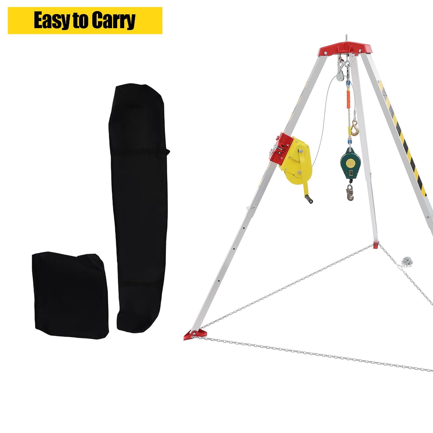 Confined Space Tripod Kit, Tripod Kit with 2600LBS Winch, Confined Space Rescue Tripod | 8.04ft Leg Bracket | 5.2-8ft Working Height | 1102.31lbs Tripod Load | 65.62ft Steel Wire Rope Length