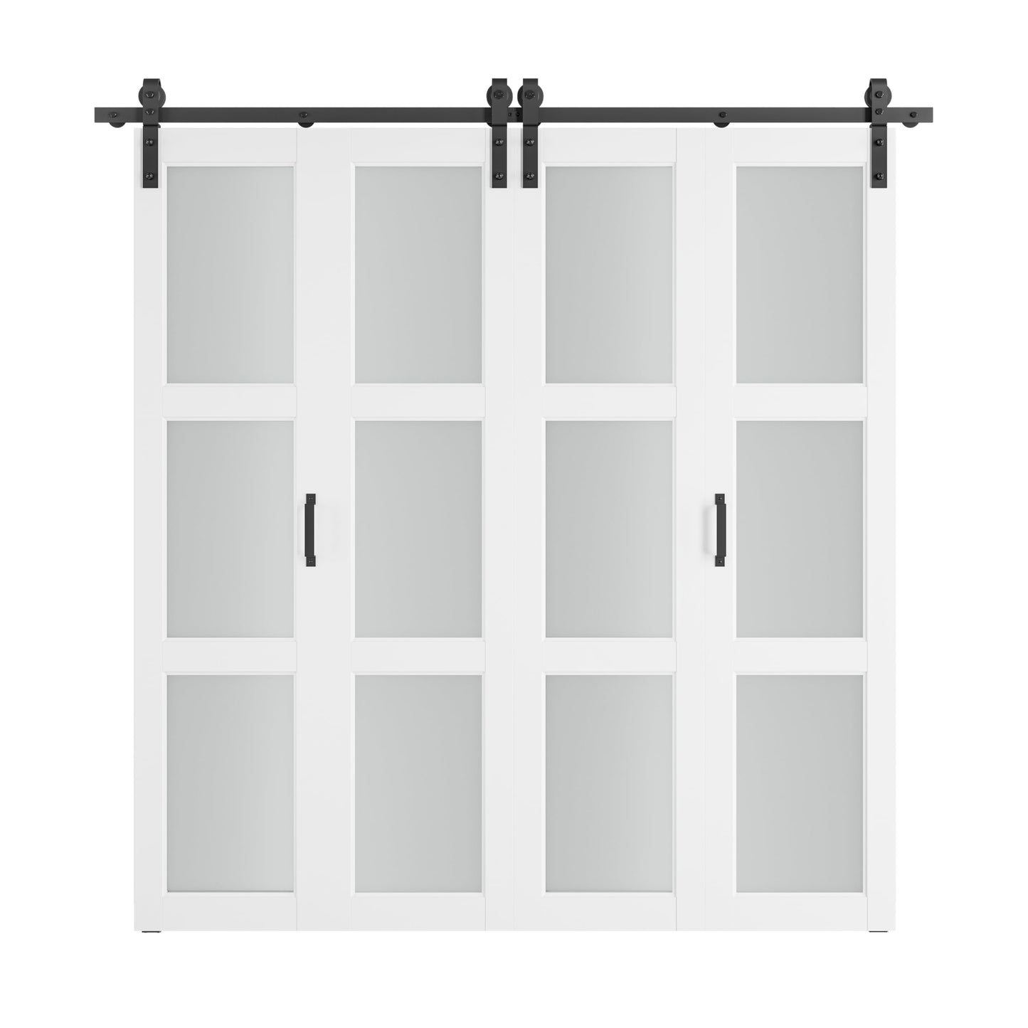 SMARTSTANDARD 80in x 84in Bifold Barn Door, Frosted Glass Barn Door with Hardware Kit Included, Pre-Drilled Holes Easy Assembly -Solid Barn Doors Slab Covered with Water-Proof PVC Surface, White