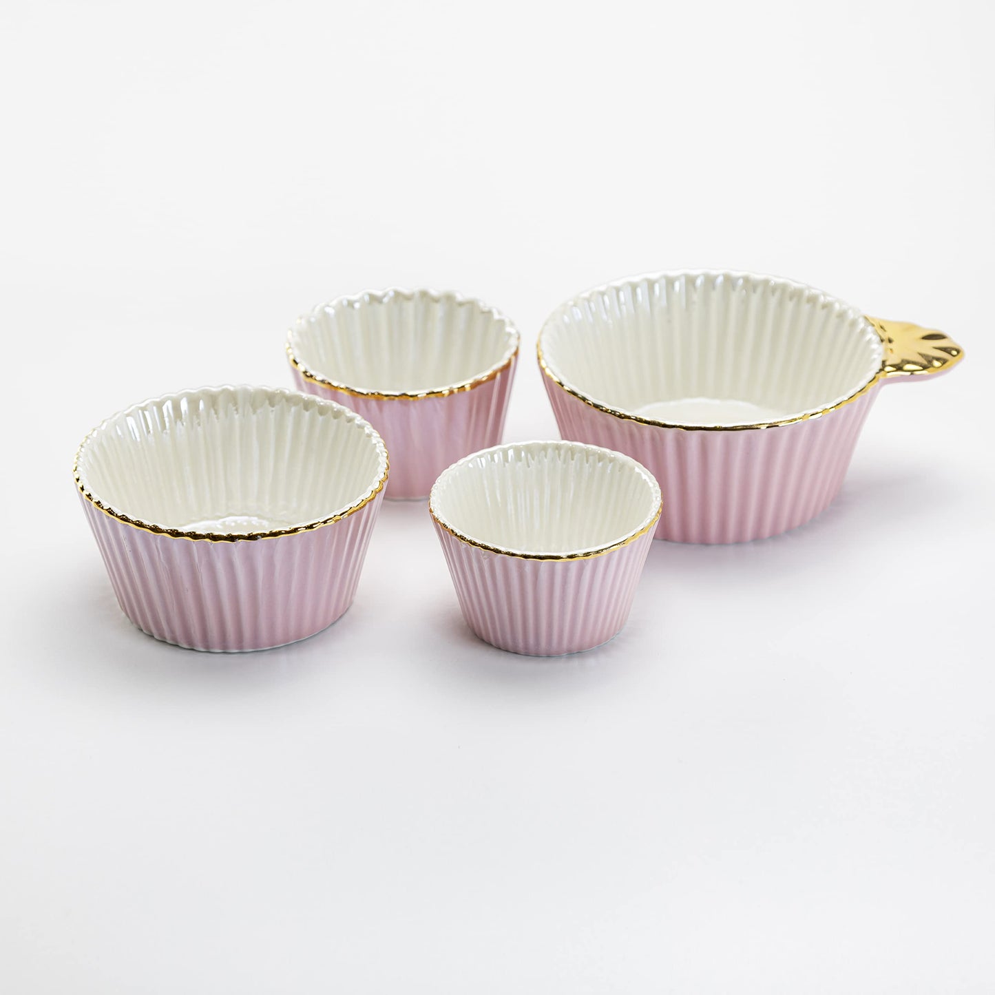 Gracie China by Coastline Imports Gold Trim Pink Porcelain Fluted 4-Piece Measuring Cup Set