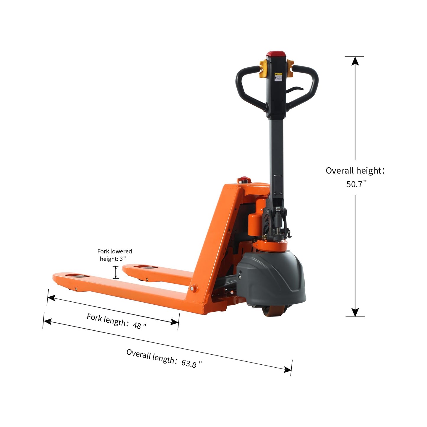 Full Electric Pallet Jack 3300Lbs Capacity, Lithium Powered Pallet Truck 48" x27" Fork Size, Walkie Pallet Lift Trucks for Factory, Warehouse, Supermarket, Multifunctional Handle with Extra Battery
