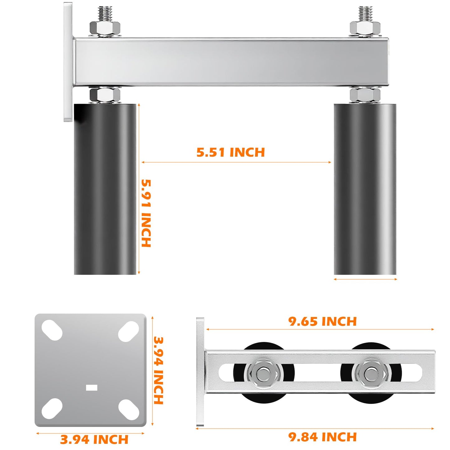 6" Slide Gate Guide Roller – UHMW Hard Nylon Adjustable Support Assembly for Sliding Gates, Prevents Gate from Tilting or Falling (Silvery)