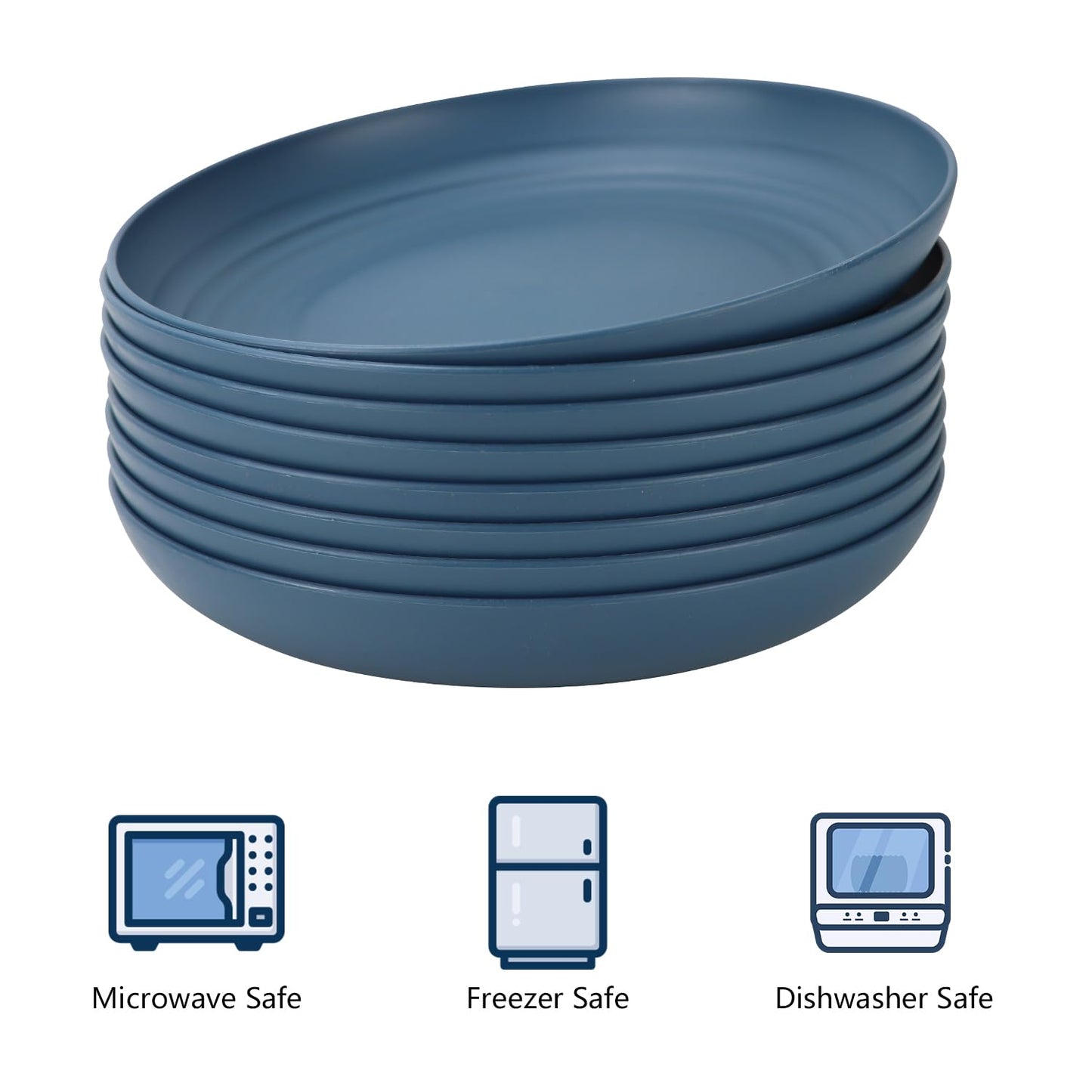 Homienly Deep Dinner Plates Set of 8-9 inch Alternative for Plastic Plates Microwave and Dishwasher Safe Wheat Straw Plates for Kitchen Unbreakable Plate Set (Blue)