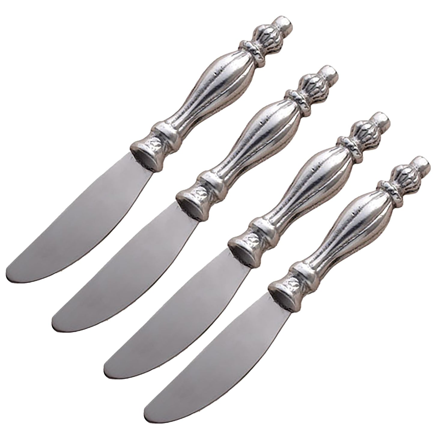 IHI EST. 1986 Ornate Ribbed Handle 7 Inch Silver Aluminum Elegant Serving Utensil Butter Knife or Cheese Spreader; Set of 4