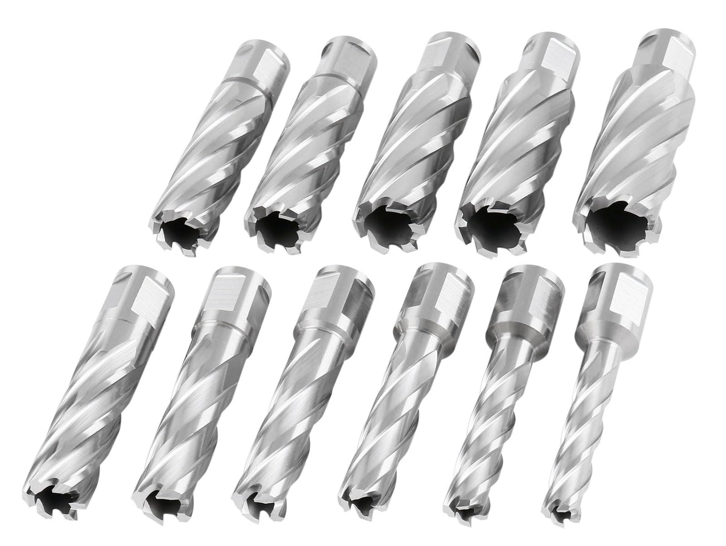 Accusize Industrial Tools 13 Pc 7/16'' to 1-1/16'' H.S.S. Annular Cutters, 2'' Cutting Depth, 3/4'' Weldon Shank, with 2 Pilot Pins, Strong Case, N2