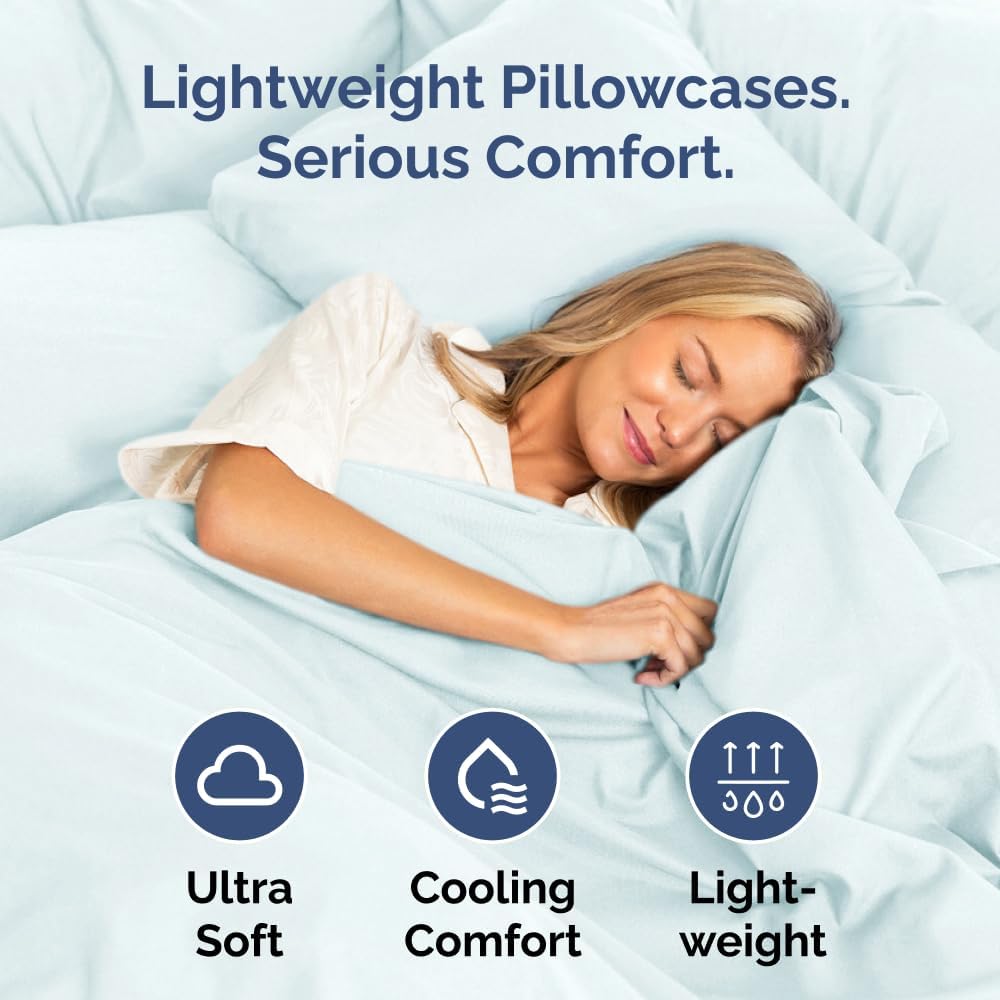 Queen Pillow Cases Set of 2 | Ultra Soft Hotel Quality Pillowcase Covers - Wrinkle-Free, Stain-Resistant - Ice Blue