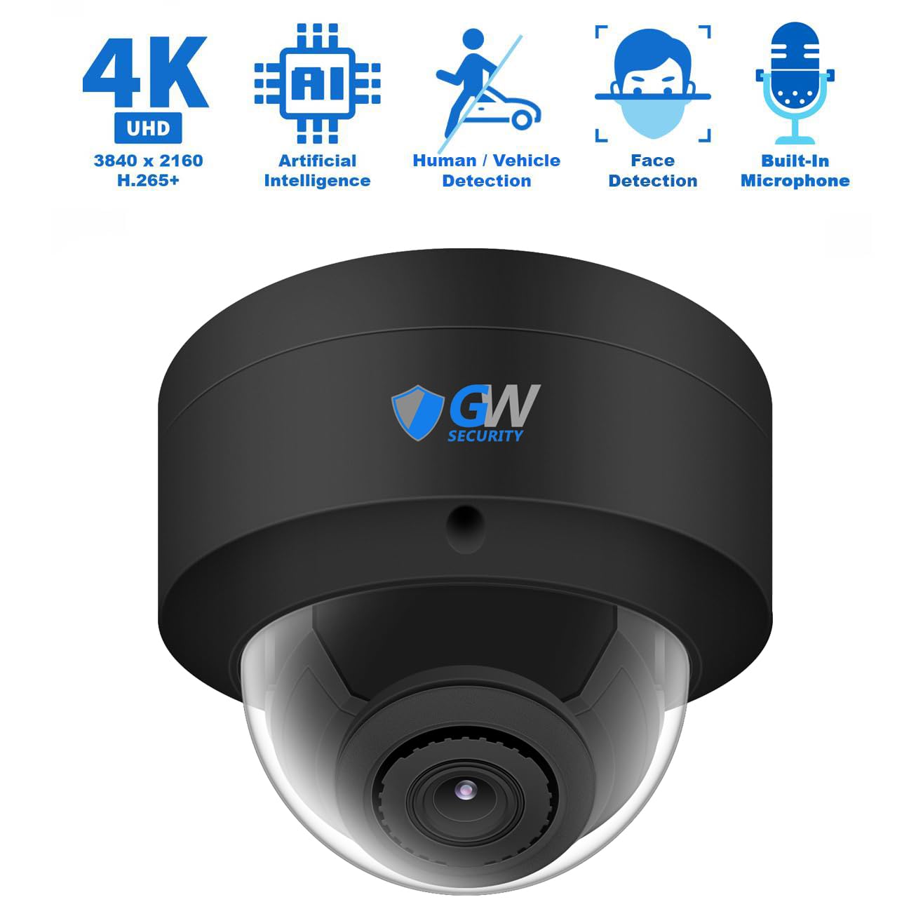 GW Security 64 Channel 12MP NVR UltraHD 4K Face/Human/Vehicle AI Detection Commercial Security Camera System with 64 x 8MP Waterproof Microphone 135° Wide Angle Outdoor Indoor PoE Dome Cameras (Black)