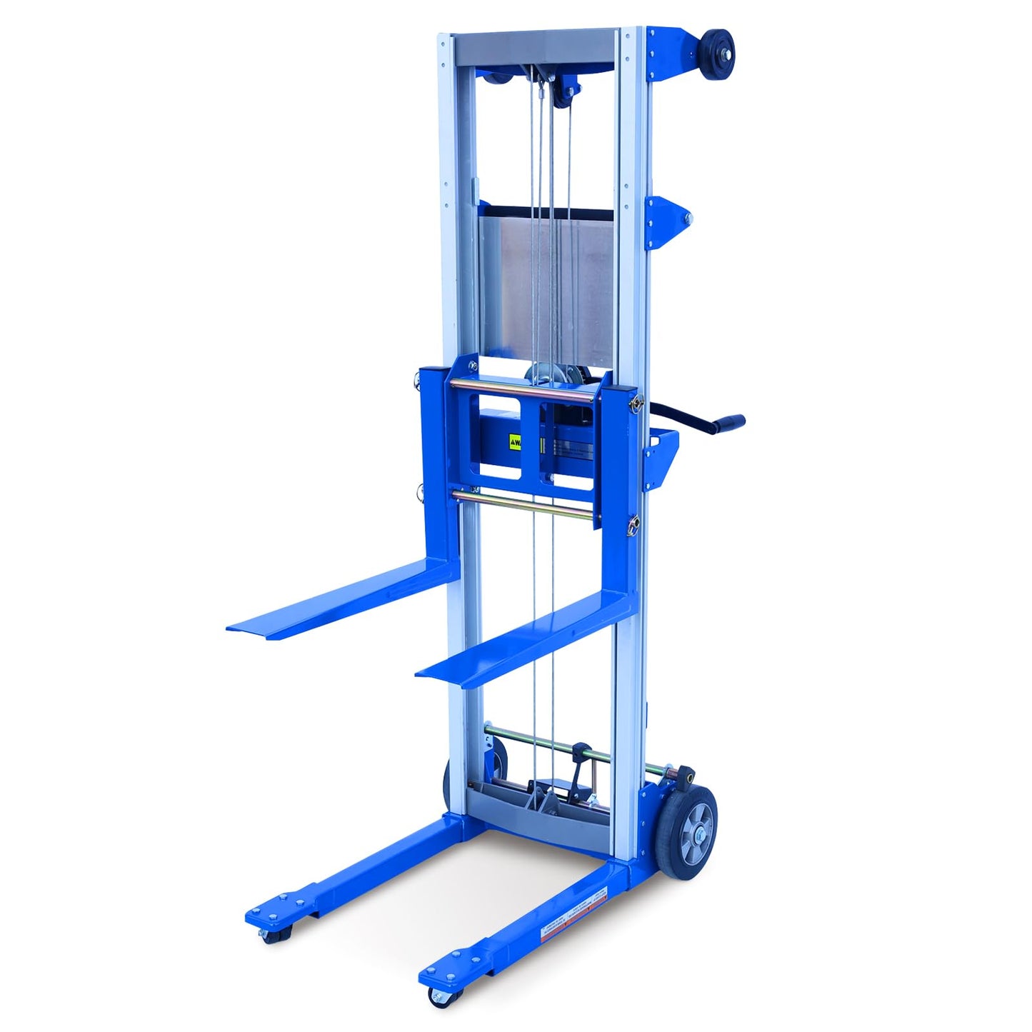 EPOFIT Material Lift Winch Stacker, 400 lbs Capacity, 122" Max Raised Height, Fixed Straddle Hand Winch Lift Trucks for Warehouse, Factory, Library, 34.60" L x 24.80" W