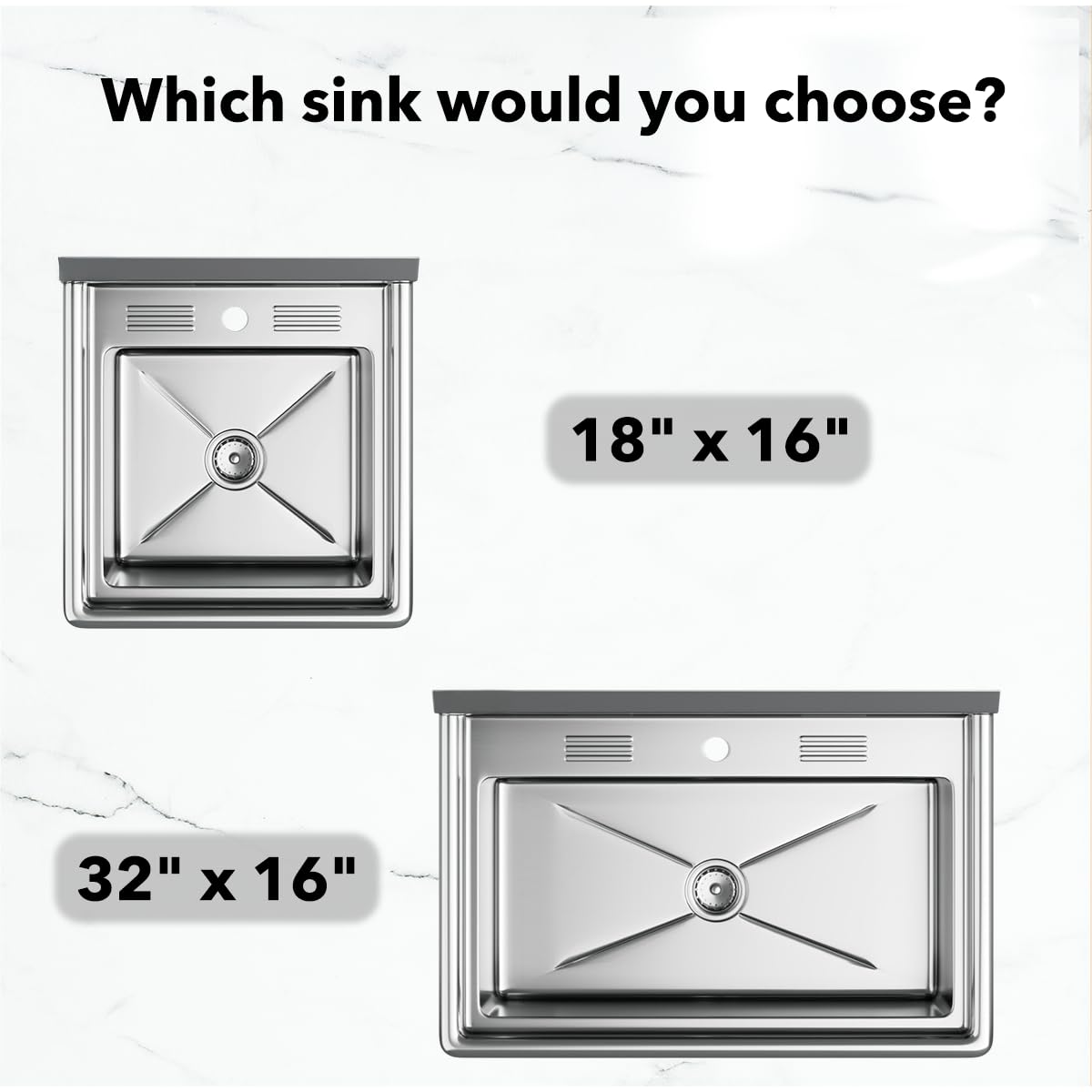 32" x 16" Stainless Steel Utility Sink with 6" Backsplash – 16-Gauge 304 Freestanding Commercial Prep & Wash Sink for Single-Inlet Faucet in Utility Rooms, Cafes, Bars, Foodservice Kitchens