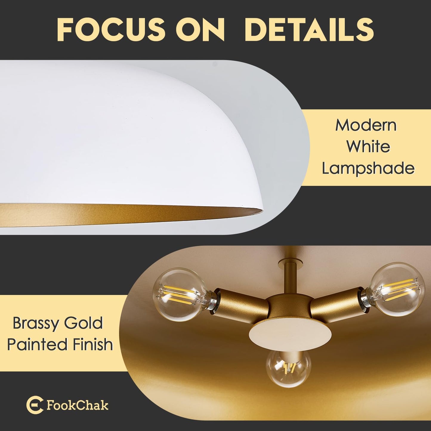 Large Pendant Light 20in White and Gold Dome Pendant Lights 3 Light Socket Pendant Light Fixture with Adjustable Pendant Lighting for Kitchen Island Dining Room Kitchen Sink, E12