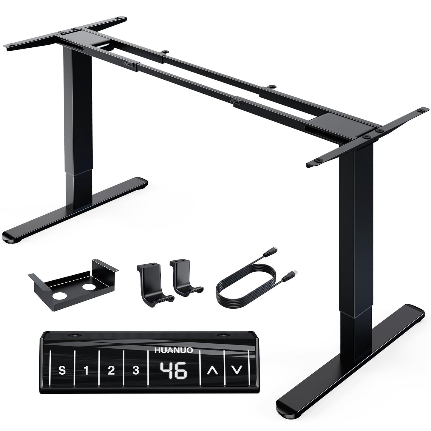 HUANUO Electric Standing Desks Frame with 265 lbs Dual Motor,Thick T-Shaped Desk Legs Made of Automotive Grade Steel,for Max 90″x31.5″ Desktop, Height Adjustable Desk Frame for Home Office, Frame Only