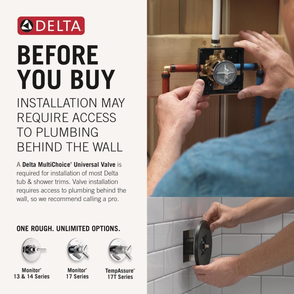Delta Trinsic 14 Series H2Okinetic Bathtub and Shower Faucet Set, Chrome Shower Head and Handle Set, Valve Trim Kit, Chrome T14458 (Valve Not Included)