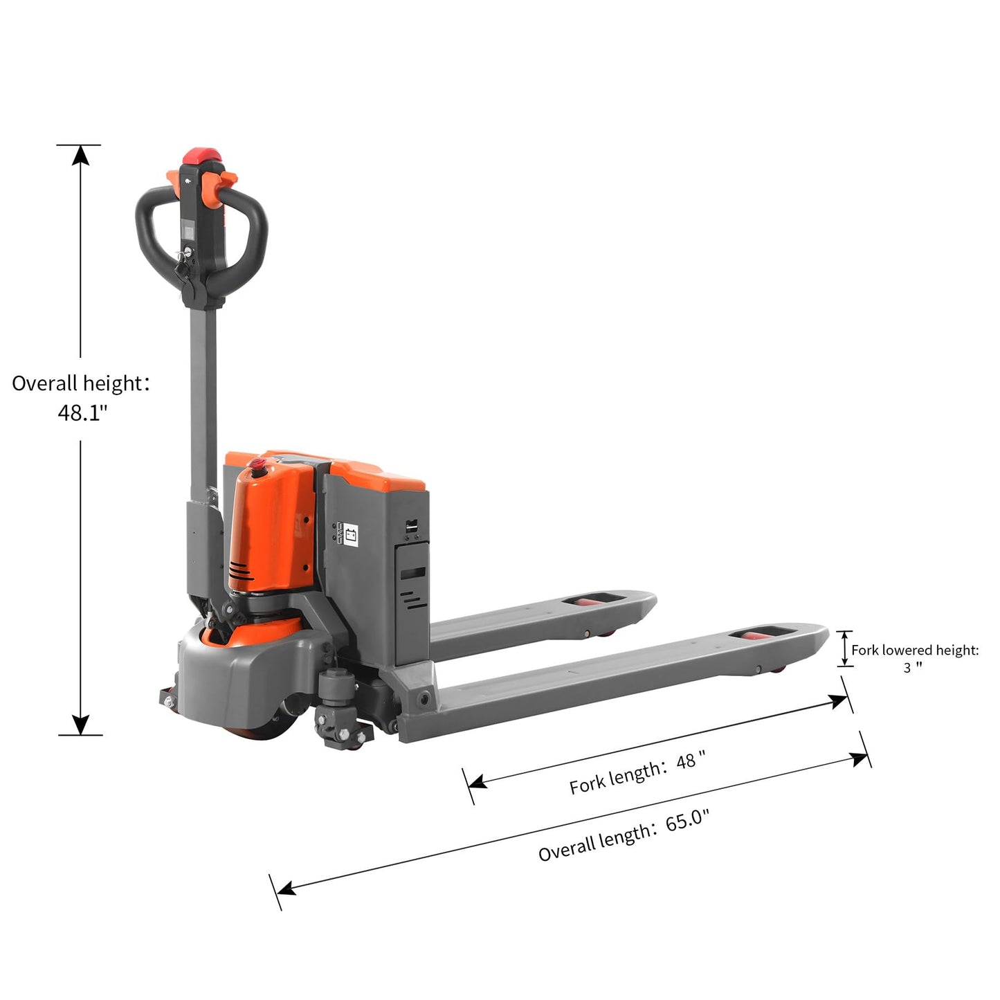 Tory Carrier Electric Pallet Truck 3300 Lb. Cap. Heavy Duty Pallet Jack 48 x 27 Forks Size Big Capacity Li-ion Battery