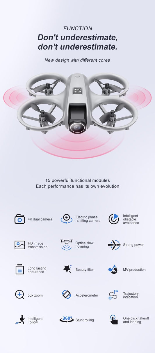 Little Pilot X18 RC Toy Drone with Dual Cameras, Propeller Guards, One-Key Takeoff/Landing, Intelligent Obstacle Avoidance, 3D Flips, Hovering, LED Lights,Batteries, Dual Control via Remote & App，Flight First Lesson XI8 Mini Quadcopter RC Drone Lets the