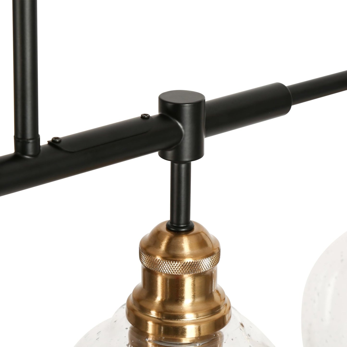 KSANA 5 Light Kitchen Island Lighting, Mid-Century Modern Linear Chandelier Black and Electroplated Copper Dining Room Light Fixtures with Seeded Glass Shade, 39" W