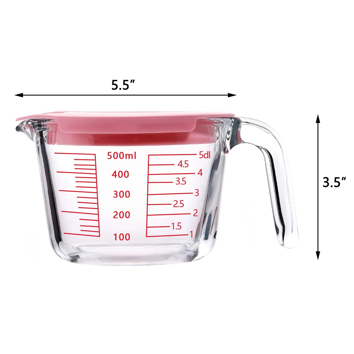 2-Cups Glass Measuring Cups with Lids Set, Measuring Jugs with Handle Liquid Measuring Cups Kitchen Mixing Bowl, Microwave, Oven, and Dishwasher Safe