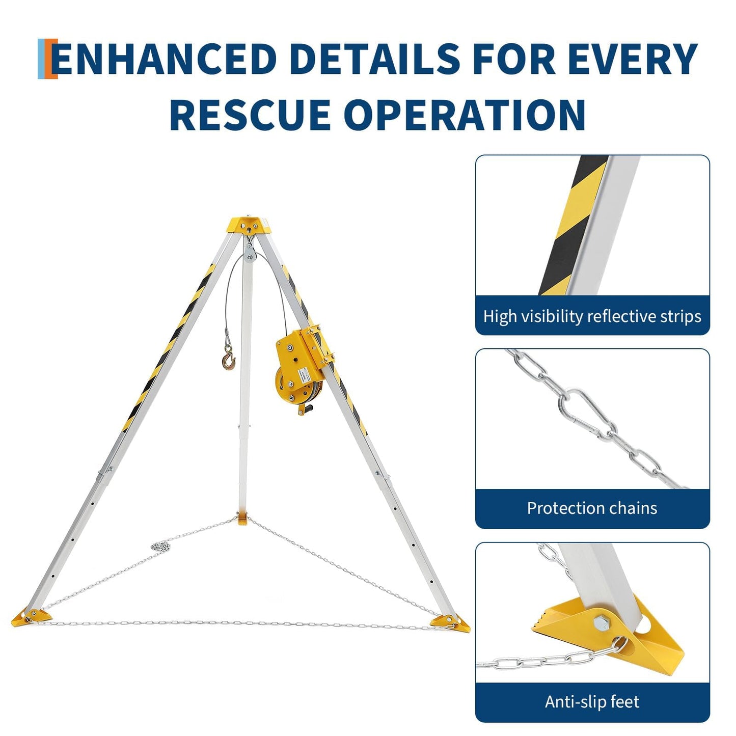 Confined Space Tripod Kit with 1200 Lb Winch, 8 Ft Adjustable Tripod Stand, 98 in Steel Cable, 440 Lb Load Capacity, Rescue & Fall Protection System, Storage Bag for Traditional Confined Spaces