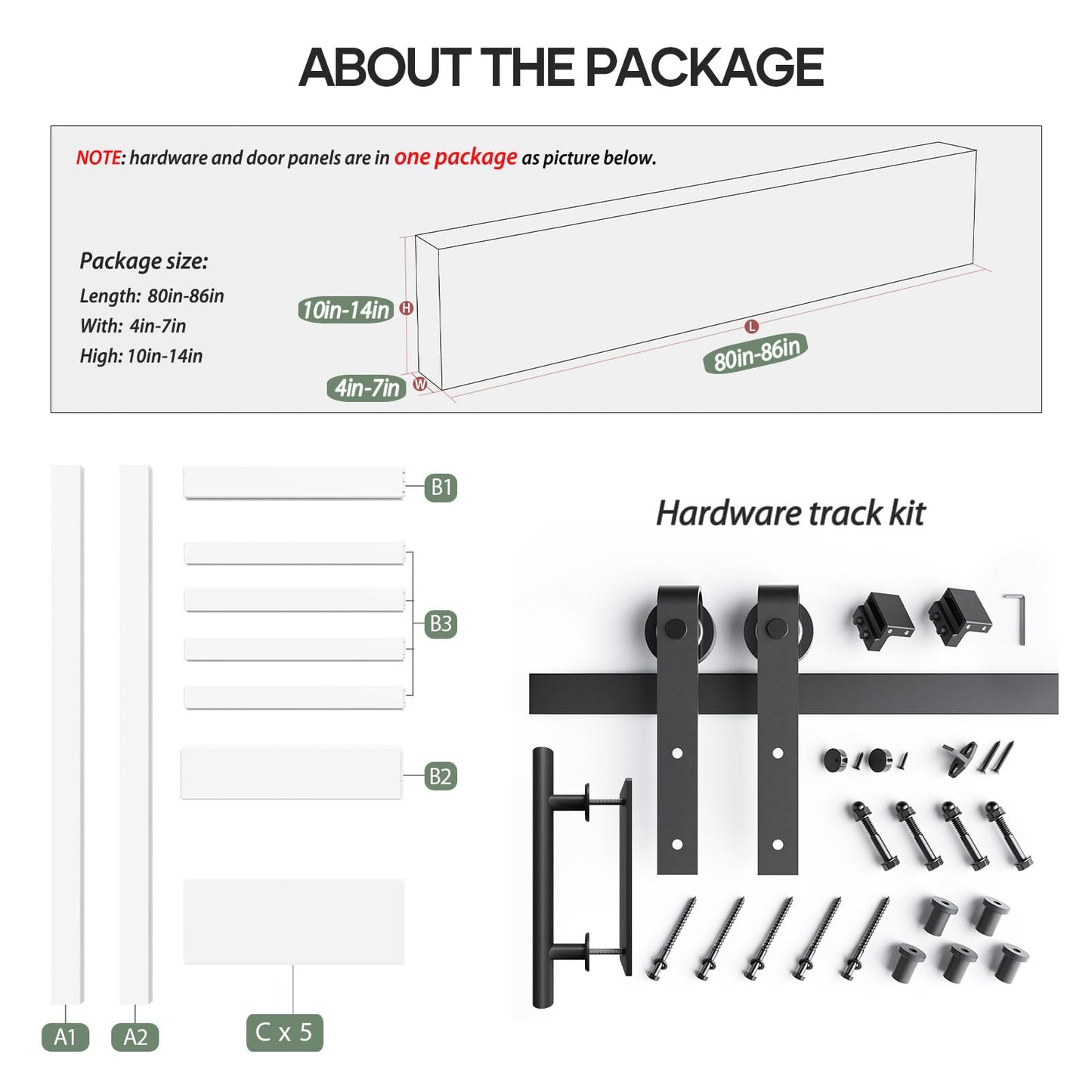 Fredbeck 32inx80in White Barn Door and 5.5FT Sliding Barn Door Hardware Kit Included,Solid,MDF, PVC Surface,DIY Assembly,5-Panel,Fit 29in-31in Opening
