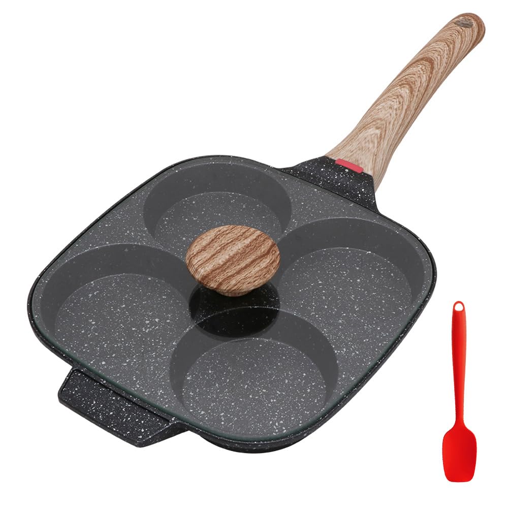 Bobikuke 4-Cup Egg Pan Nonstick, Egg Frying Pan with Lid Pancake Pan, Omelet Pan Induction Compatible for Breakfast- Black