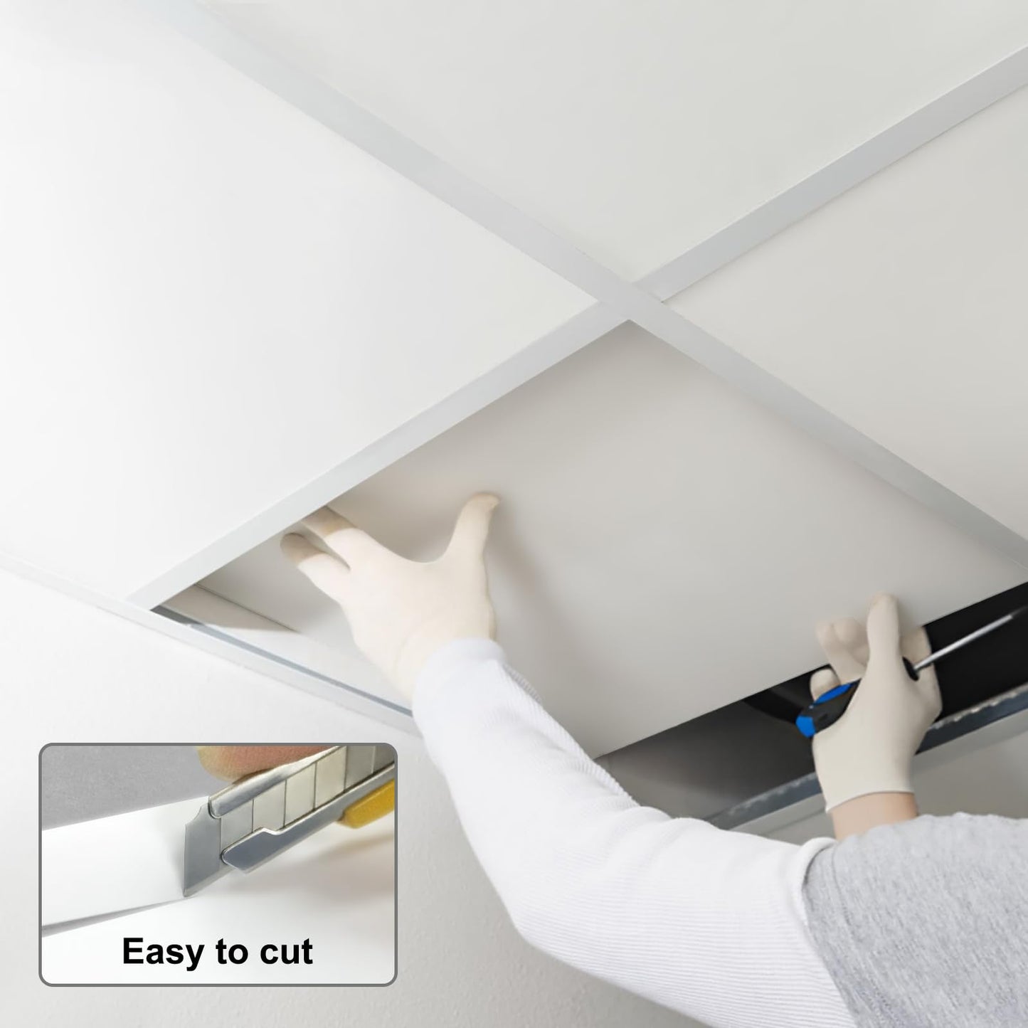 Gigrwiin Smooth White Drop Ceiling Tile 2ft x 4ft, Ceiling Panel 24 x 48in – Waterproof, Washable and Fire-Rated - to Prevent Breakage-Cover 80 Sq. Ft-Package of 10 Tiles