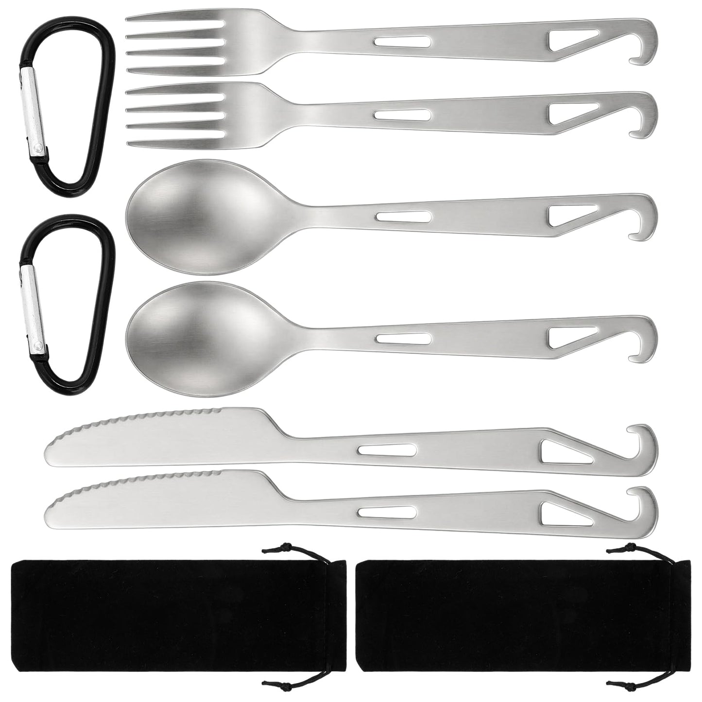 Hushee 6 Pcs Titanium Flatware Knife Fork Spoon Set Ultralight Camping Spoon Fork Backpacking Camping Utensil Cutlery Set with Storage Bag for Outdoor Hiking Travel Cooking Picnic