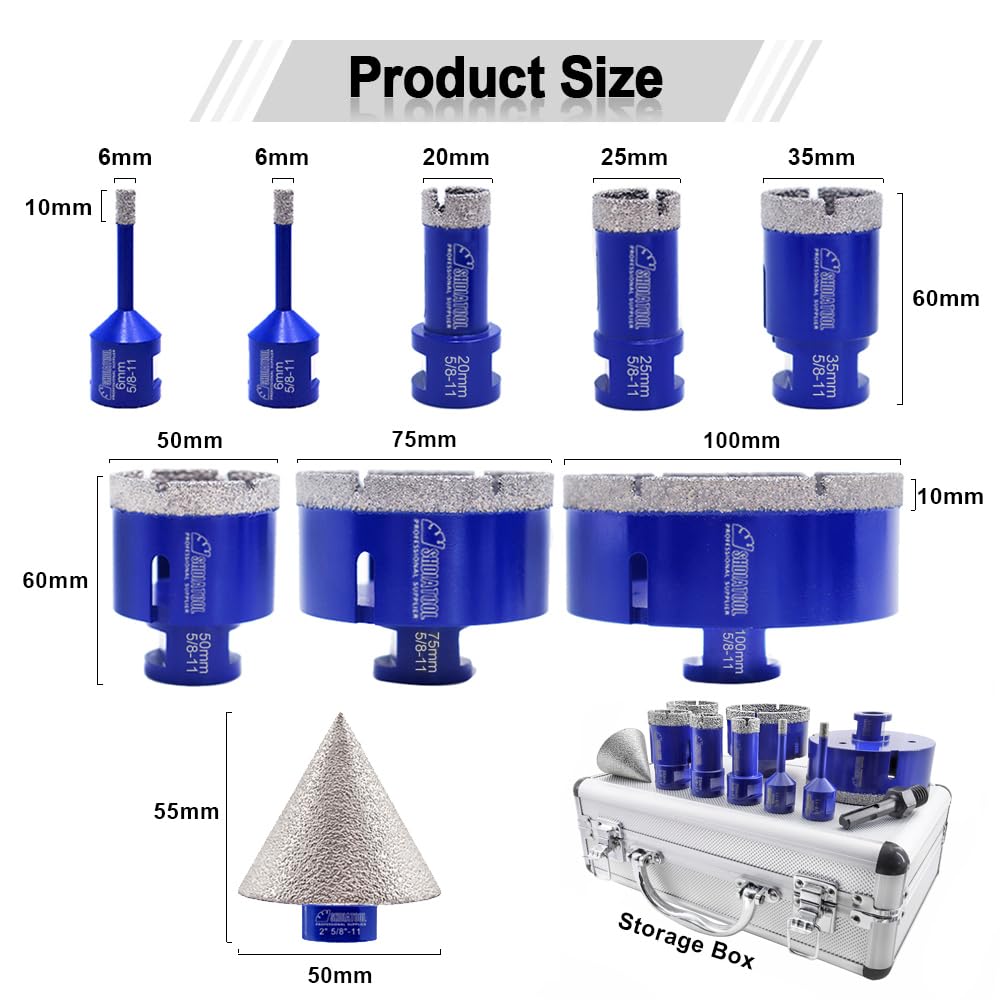 SHDIATOOL Diamond Tile Drill Bits Set,Porcelain Hole Saw, Cutter for Marble Ceramic Granite and Tile Diamond Saw Blade