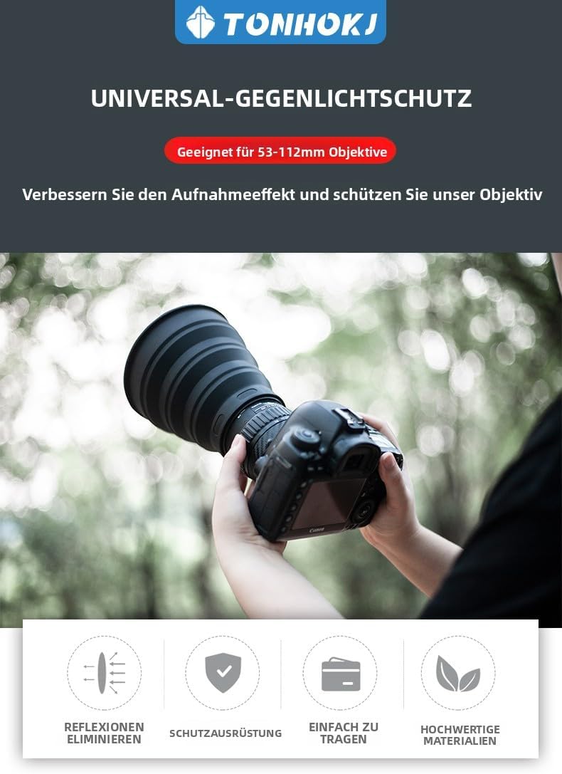 TONHOKJ (72mm-112mm) Universal Silicone Lens Hood, Anti-Reflective Foldable Window Photography Hood for DSLR