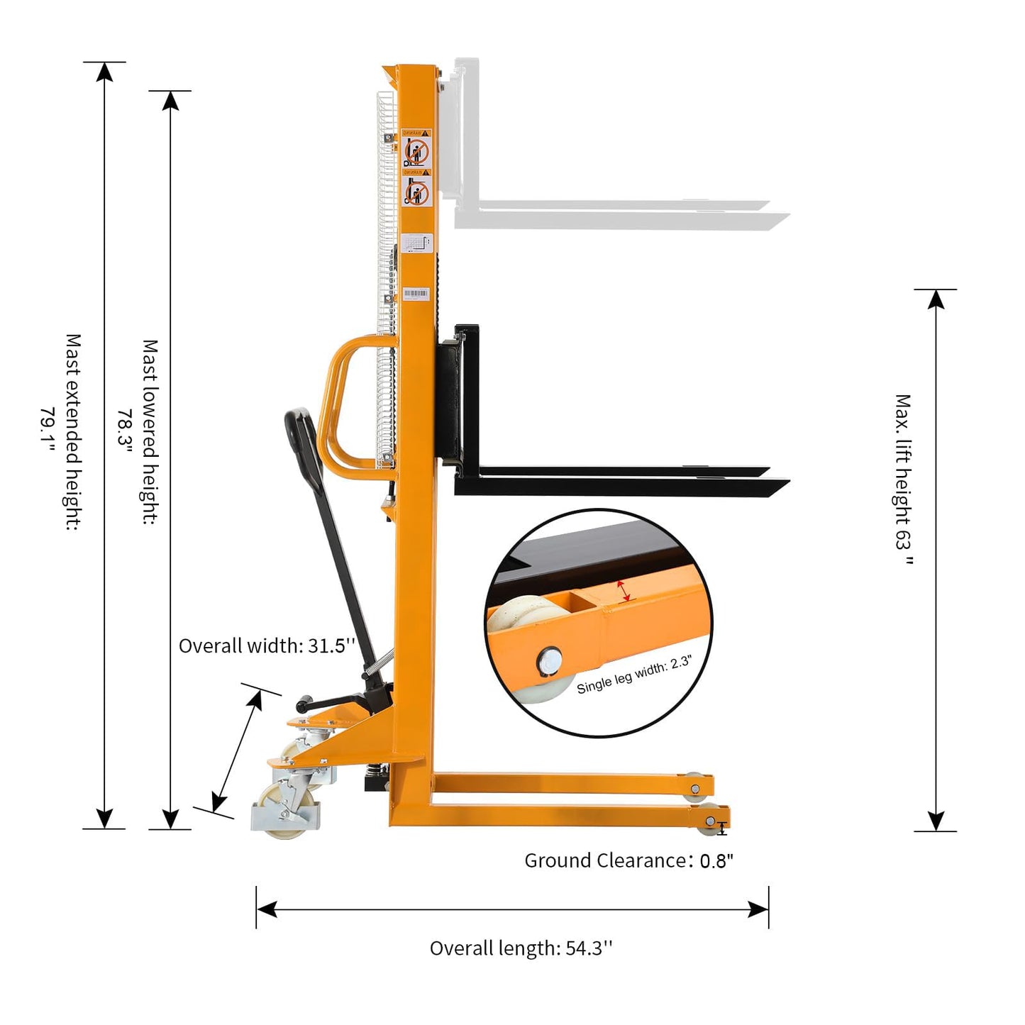 APOLLOLIFT 2 Pices Manual Stacker 1100lbs Capacity 63" Lift Height Pump Fixed Leg Lift Truck Pallet Stacker Suitable for Open Bottom Pallet