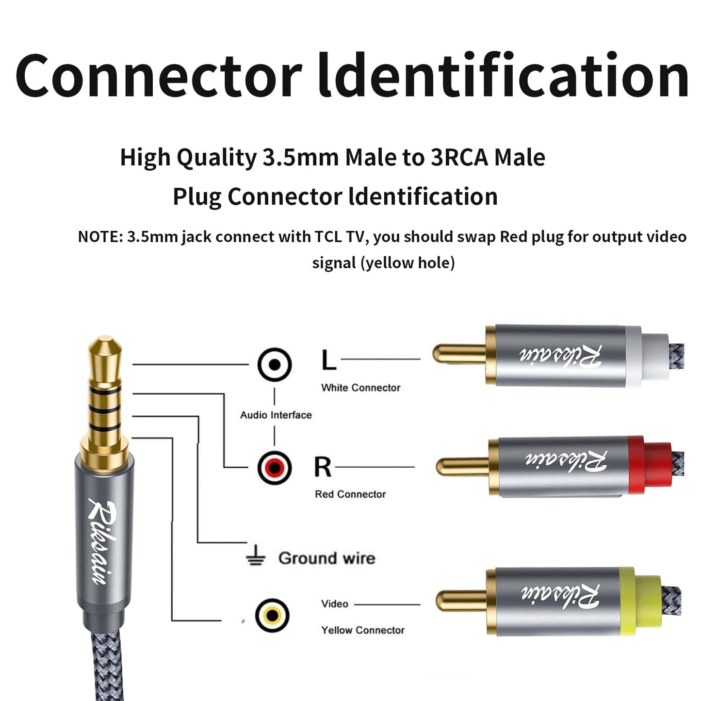3.5mm 3 6.6FT/2M 3.5mm 3-Male MP3, to RCA Audio Video Cable, to RCA Adapter Stereo AUX Cord AV Cable for Camcorders