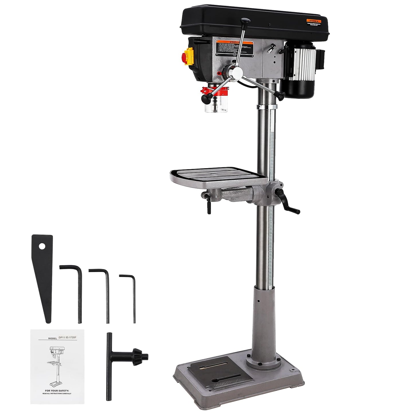 Garvee 17 in Floor Drill Press, 12 Amp 120V Pure Copper Motor, 200-3630 RPM Variable Speed Cast Iron Bench Drill Press, 0-45° Tilting Worktable, Tabletop Drilling Machine for Wood Metal